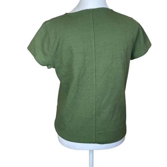 J Crew Textured Button Down Cropped Shirt Green Small Tie Bottom Front Casual - Picture 5 of 10